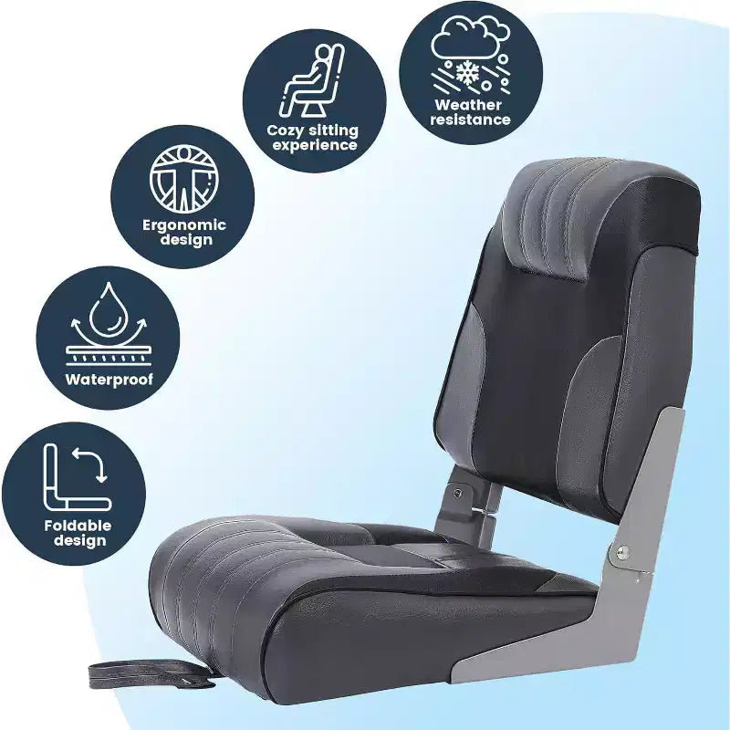 2 Pack Low Back Folding Boat Seats - 19x16.5 Thick Elastic Cushio Boat Chair, Waterproof Fishing Chairs for Bass Tracker for Sightseeing Boats