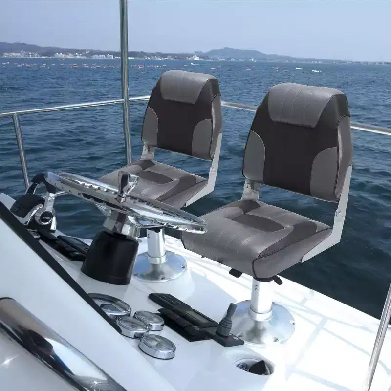2 Pack Low Back Folding Boat Seats - 19x16.5 Thick Elastic Cushio Boat Chair, Waterproof Fishing Chairs for Bass Tracker for Sightseeing Boats