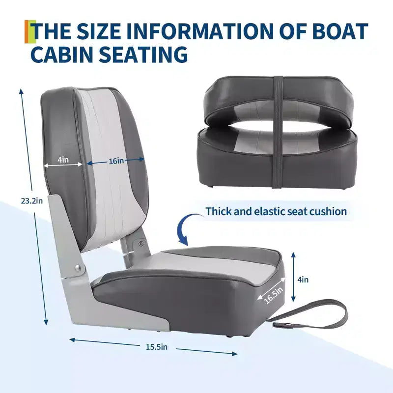 2 Pack Low Back Folding Boat Seats - 19x16.5 Thick Elastic Cushio Boat Chair, Waterproof Fishing Chairs for Bass Tracker for Sightseeing Boats
