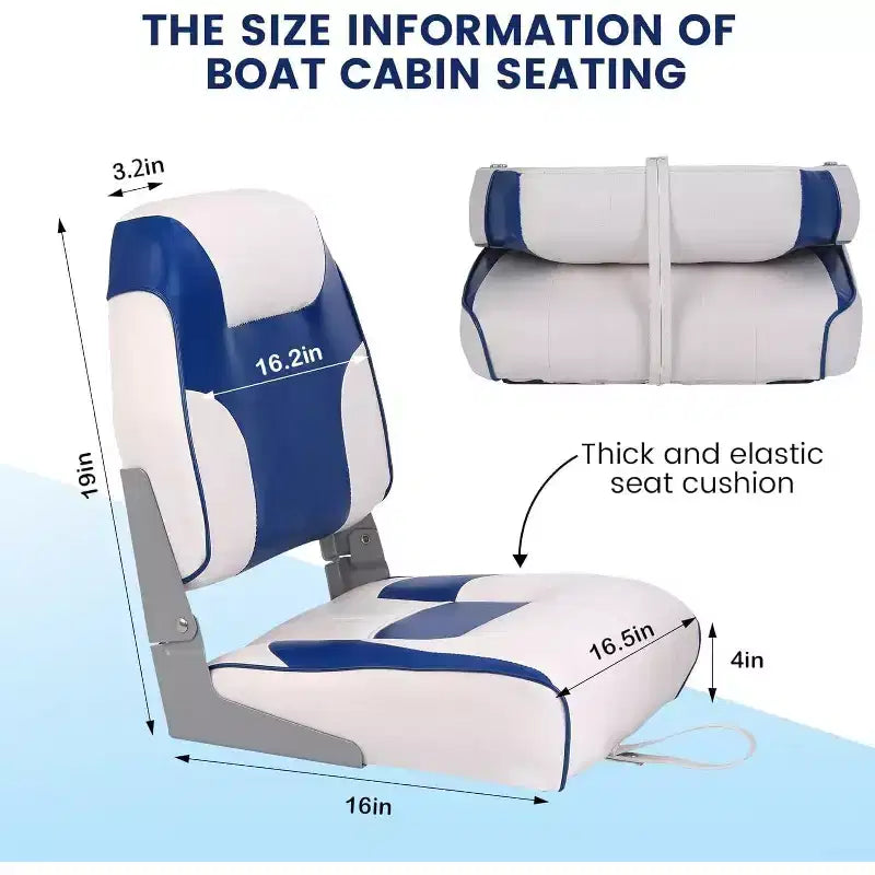 2 Pack Low Back Folding Boat Seats - 19x16.5 Thick Elastic Cushio Boat Chair, Waterproof Fishing Chairs for Bass Tracker for Sightseeing Boats