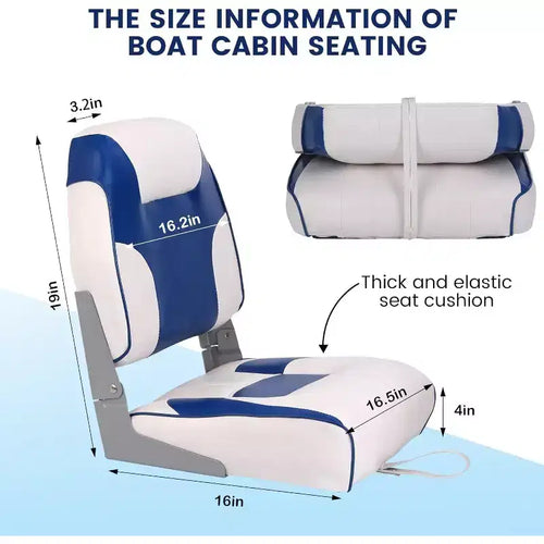 2 Pack Low Back Folding Boat Seats - 19x16.5 Thick Elastic Cushio Boat Chair, Waterproof Fishing Chairs for Bass Tracker for Sightseeing Boats