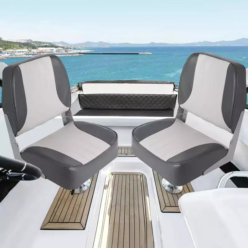 2 Pack Low Back Folding Boat Seats - 19x16.5 Thick Elastic Cushio Boat Chair, Waterproof Fishing Chairs for Bass Tracker for Sightseeing Boats