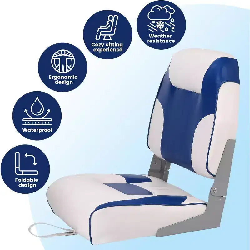 2 Pack Low Back Folding Boat Seats - 19x16.5 Thick Elastic Cushio Boat Chair, Waterproof Fishing Chairs for Bass Tracker for Sightseeing Boats