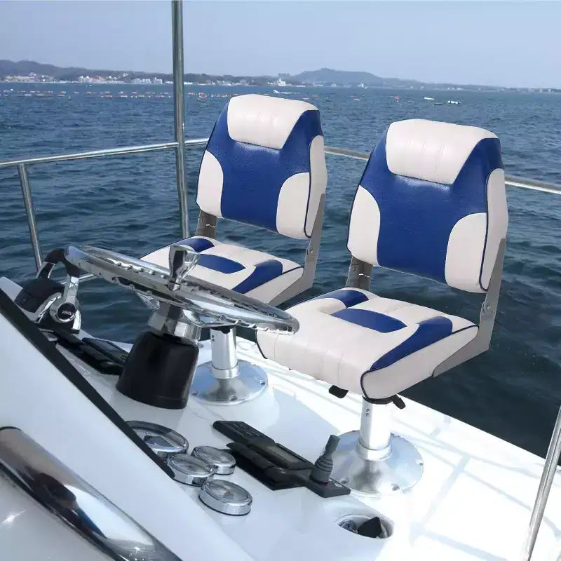 2 Pack Low Back Folding Boat Seats - 19x16.5 Thick Elastic Cushio Boat Chair, Waterproof Fishing Chairs for Bass Tracker for Sightseeing Boats