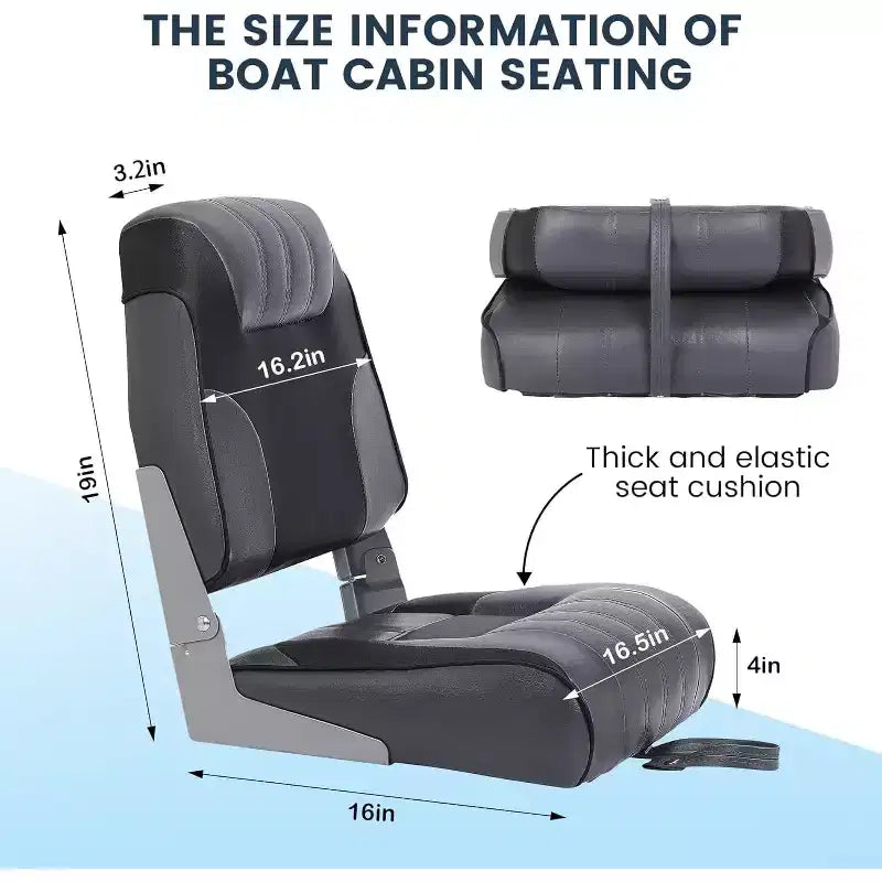 2 Pack Low Back Folding Boat Seats - 19x16.5 Thick Elastic Cushio Boat Chair, Waterproof Fishing Chairs for Bass Tracker for Sightseeing Boats