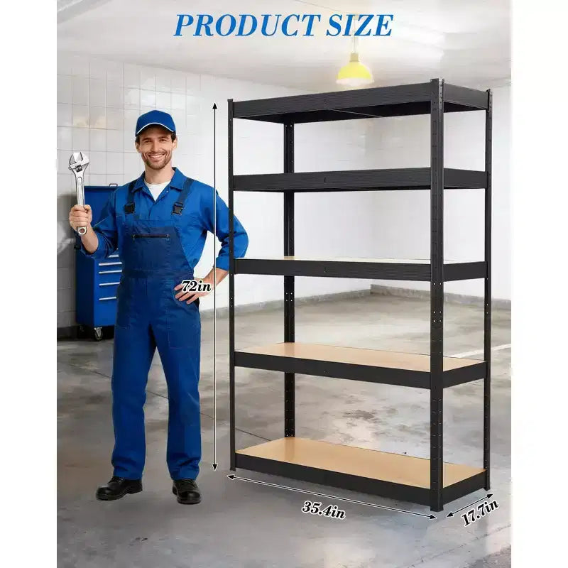 Scaffalatura da garage 36x18x72, mensole regolabili in metallo resistente, scaffale a 5 ripiani, capacità 2500 libbre, acciaio di grado industriale con pannelli in MDF