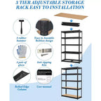 Scaffalatura da garage 36x18x72, mensole regolabili in metallo resistente, scaffale a 5 ripiani, capacità 2500 libbre, acciaio di grado industriale con pannelli in MDF