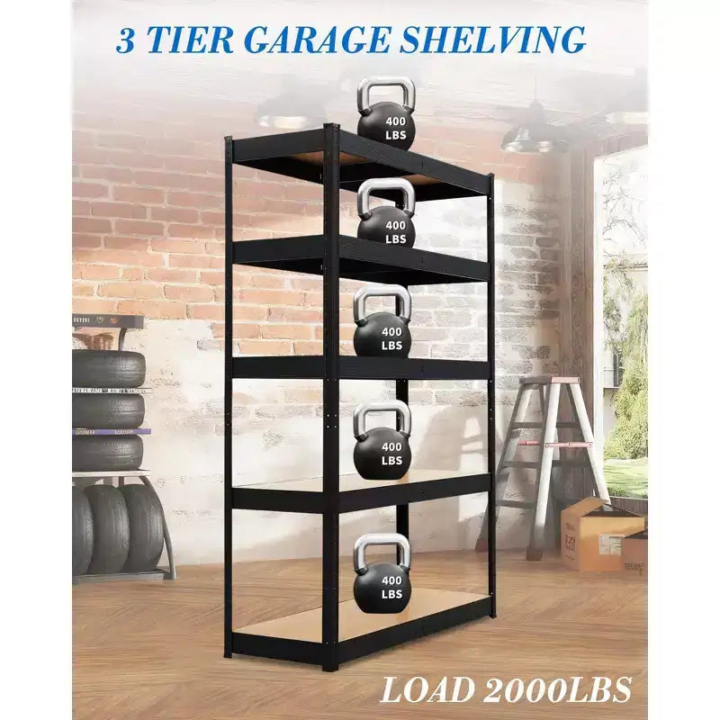 Scaffalatura da garage 36x18x72, mensole regolabili in metallo resistente, scaffale a 5 ripiani, capacità 2500 libbre, acciaio di grado industriale con pannelli in MDF