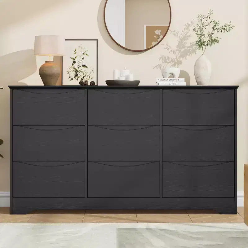 Wooden Dresser with 9 Drawers, Long Storage Dresser, Modern Closet, for Bedroom, Living Room