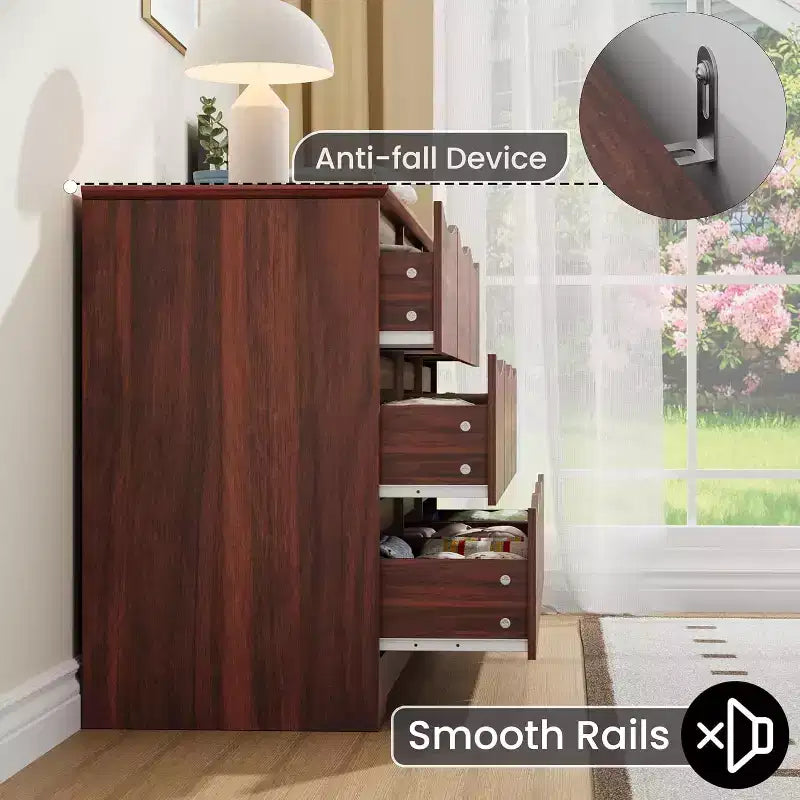 Wooden Dresser with 9 Drawers, Long Storage Dresser, Modern Closet, for Bedroom, Living Room