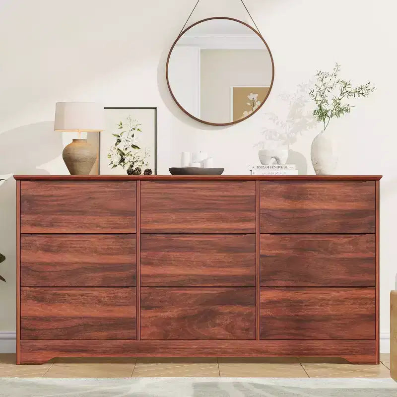 Wooden Dresser with 9 Drawers, Long Storage Dresser, Modern Closet, for Bedroom, Living Room