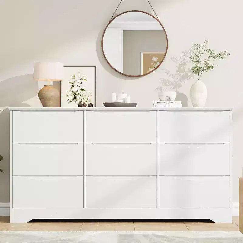 Wooden Dresser with 9 Drawers, Long Storage Dresser, Modern Closet, for Bedroom, Living Room