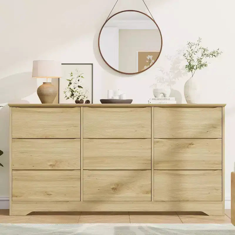 Wooden Dresser with 9 Drawers, Long Storage Dresser, Modern Closet, for Bedroom, Living Room