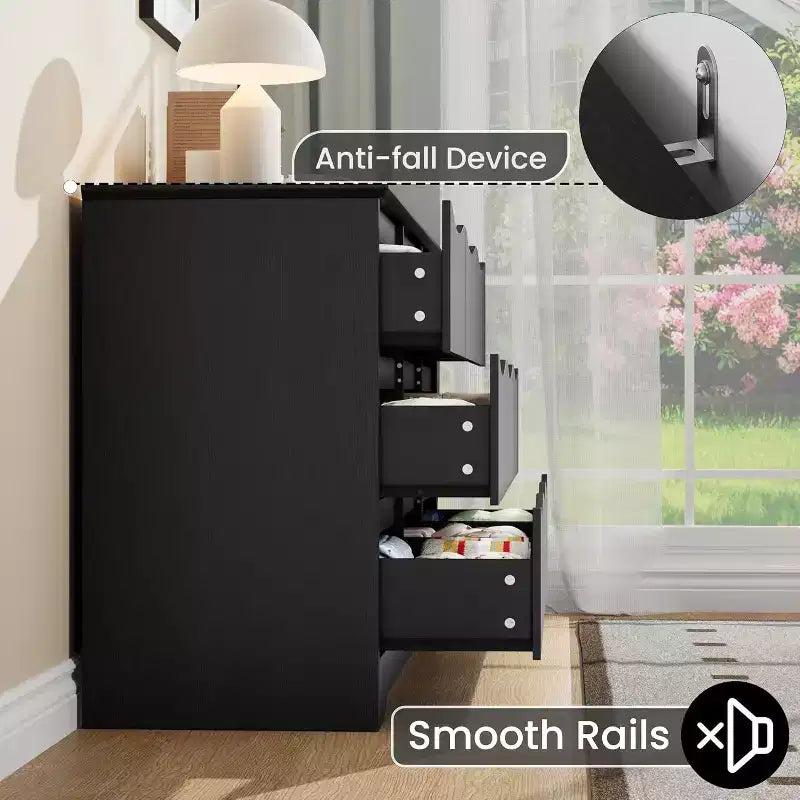 Wooden Dresser with 9 Drawers, Long Storage Dresser, Modern Closet, for Bedroom, Living Room