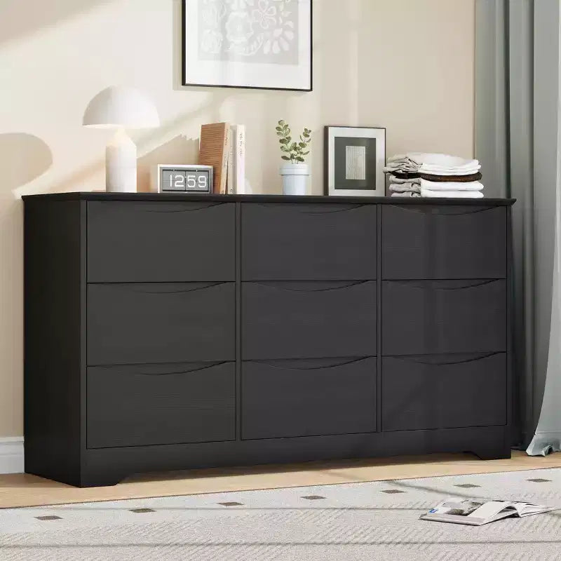 Wooden Dresser with 9 Drawers, Long Storage Dresser, Modern Closet, for Bedroom, Living Room