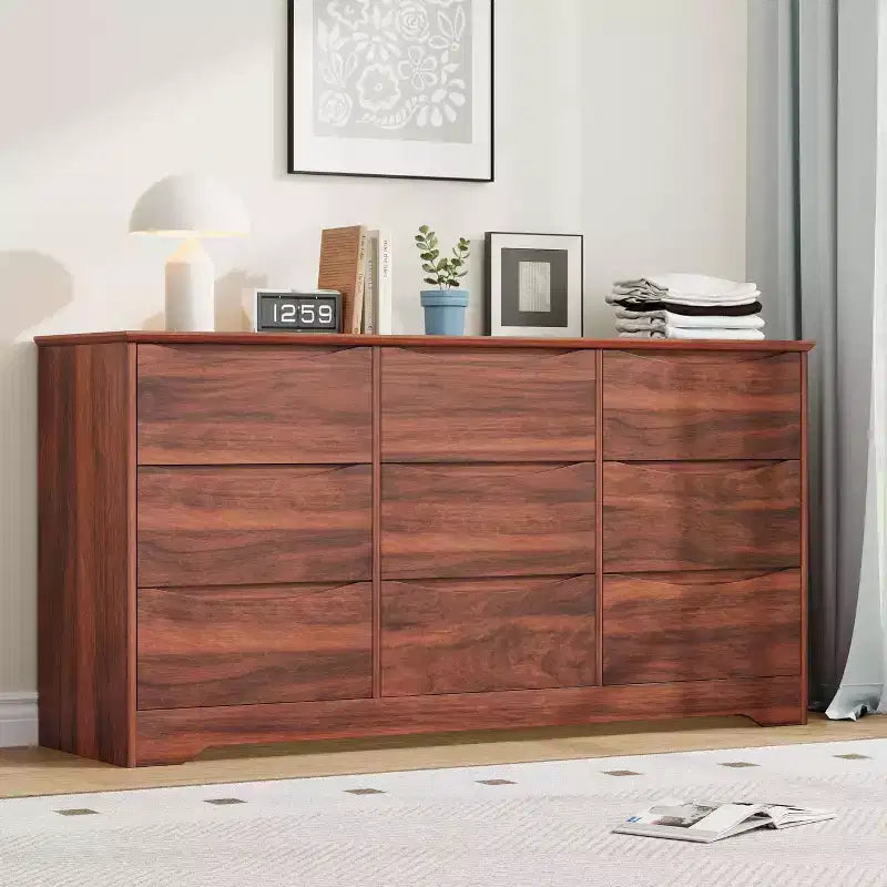 Wooden Dresser with 9 Drawers, Long Storage Dresser, Modern Closet, for Bedroom, Living Room