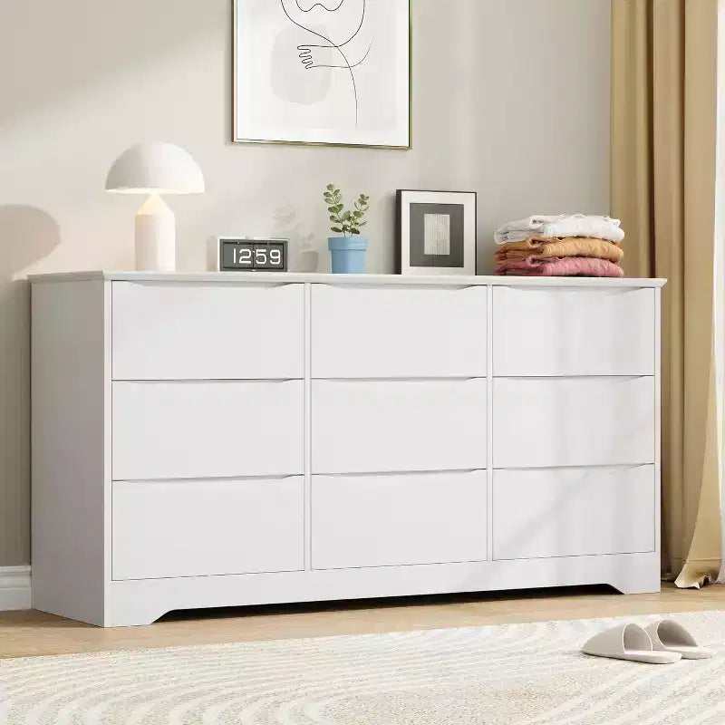 Wooden Dresser with 9 Drawers, Long Storage Dresser, Modern Closet, for Bedroom, Living Room