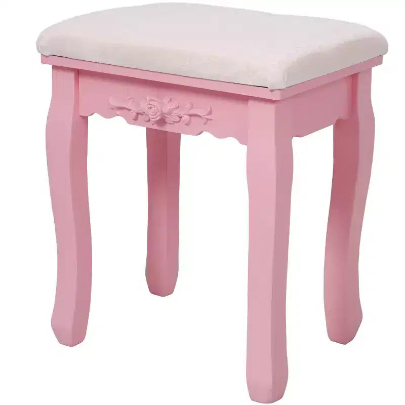 Modern Makeup Vanity Desk with Mirror, 4 Drawers, Matching Stool for Girls' Rooms, Pink Finish, Space-Saving Design