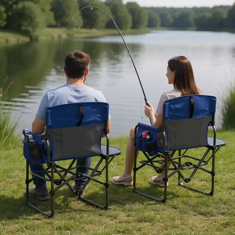 Acekool Oversized Folding Camping Chair with Side Table & Pocket, Portable Outdoor Director's Chair for Backyard, Park, and Beach, 330 lbs Capacity