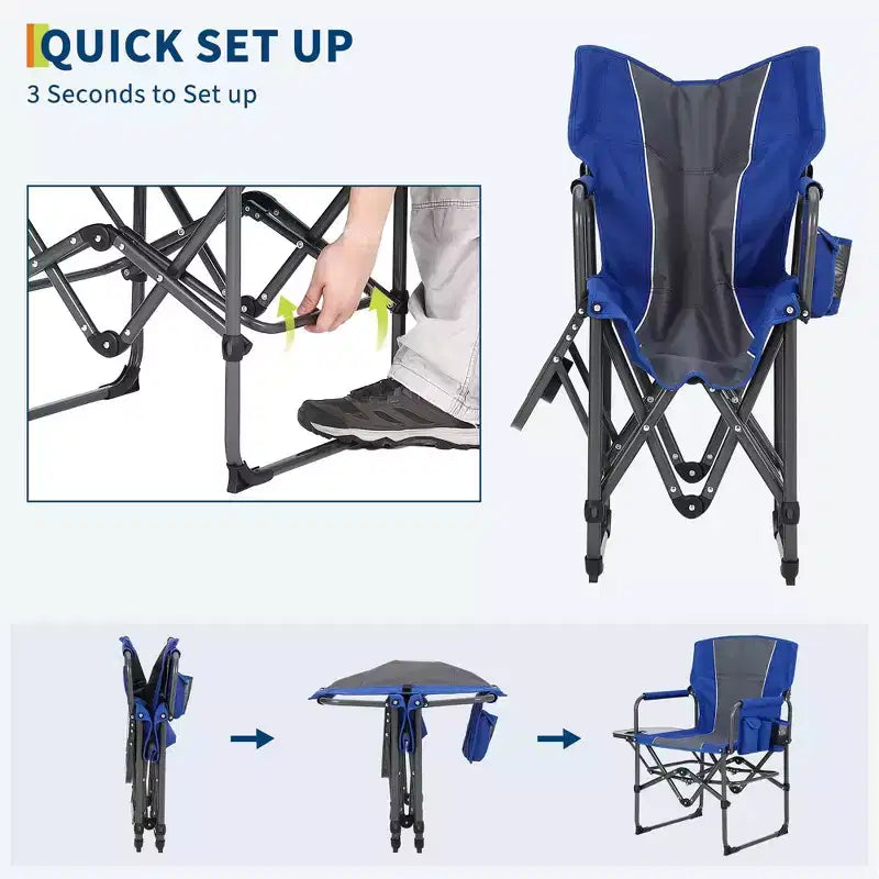 Acekool Oversized Folding Camping Chair with Side Table & Pocket, Portable Outdoor Director's Chair for Backyard, Park, and Beach, 330 lbs Capacity