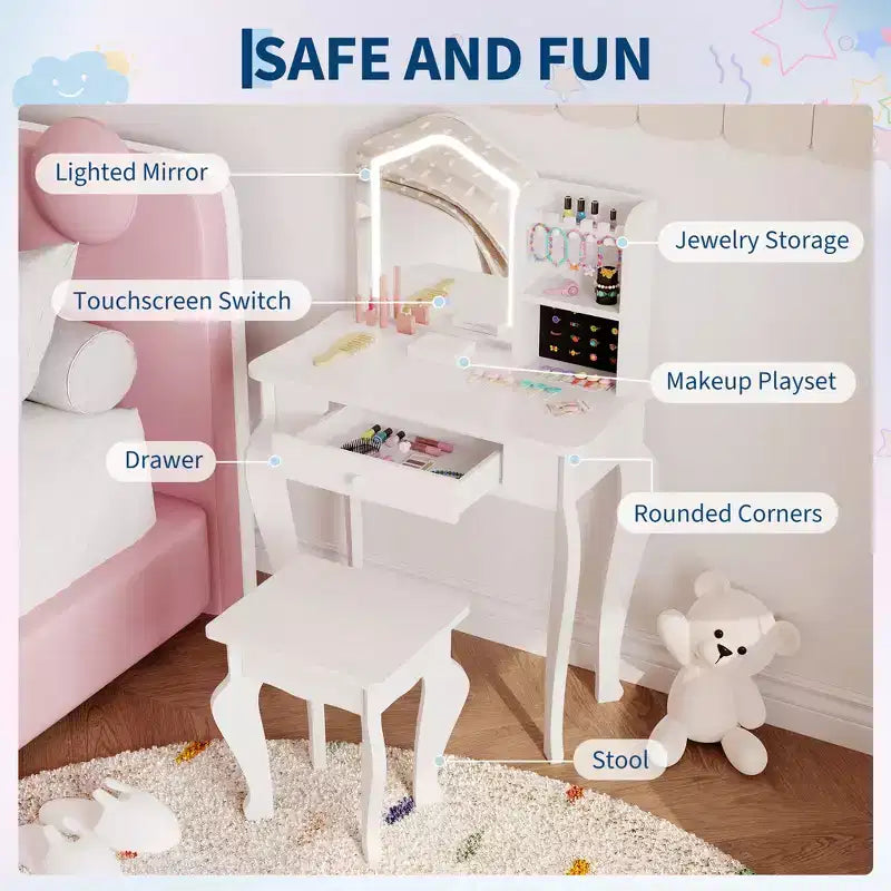 Sgabello da toeletta per bambine dai 3 agli 8 anni - Ideale per camera da letto o sala giochi