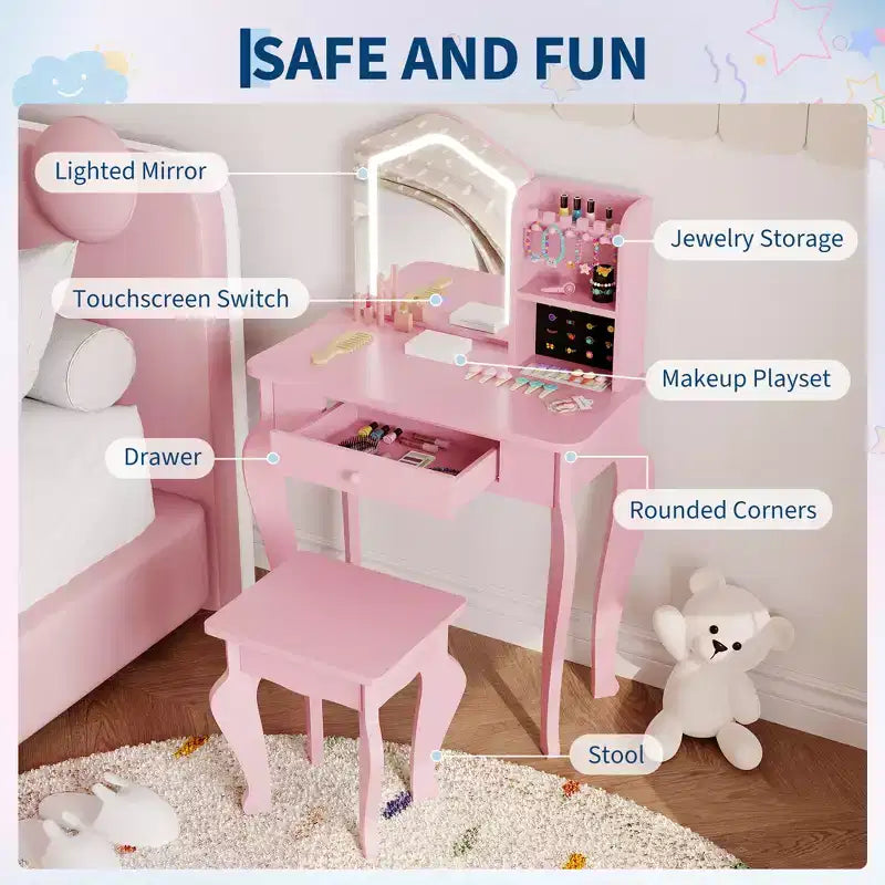 Sgabello da toeletta per bambine dai 3 agli 8 anni - Ideale per camera da letto o sala giochi