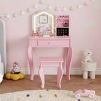 Kids Vanity Set with Stool for Little Girls Ages 3-8-Ideal for Bedroom or Playroom