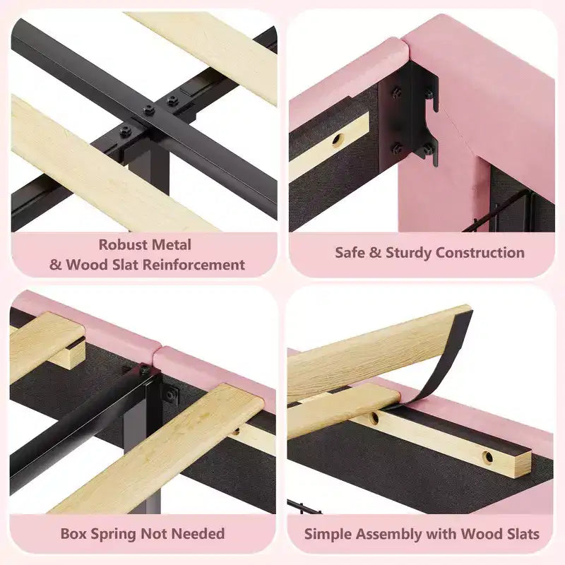 Coolmee Twin Bed Frames, Upholstered Platform Bed with Tufted Storage Headboard, Drawer, Sturdy Wood Slats, No Box Spring Needed, Easy Assembly
