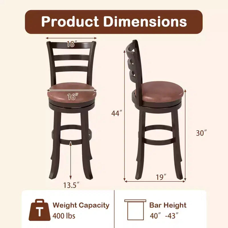 Costway 30 Bar Height Swivel Barstools Set of 2/4 with Back, Faux Leather Seat for Pub