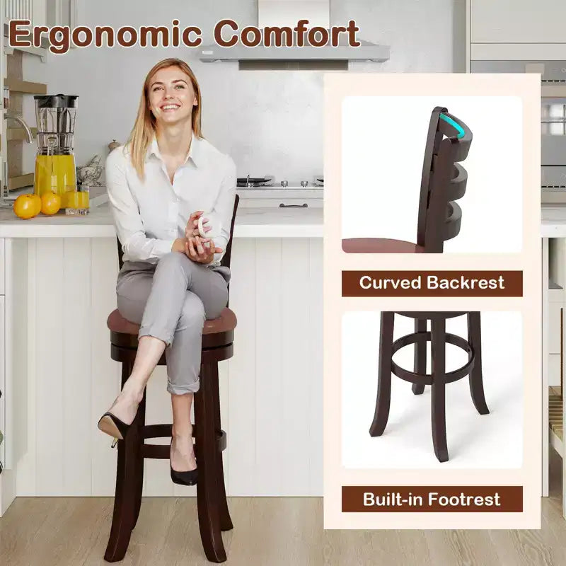 Costway 30 Bar Height Swivel Barstools Set of 2/4 with Back, Faux Leather Seat for Pub