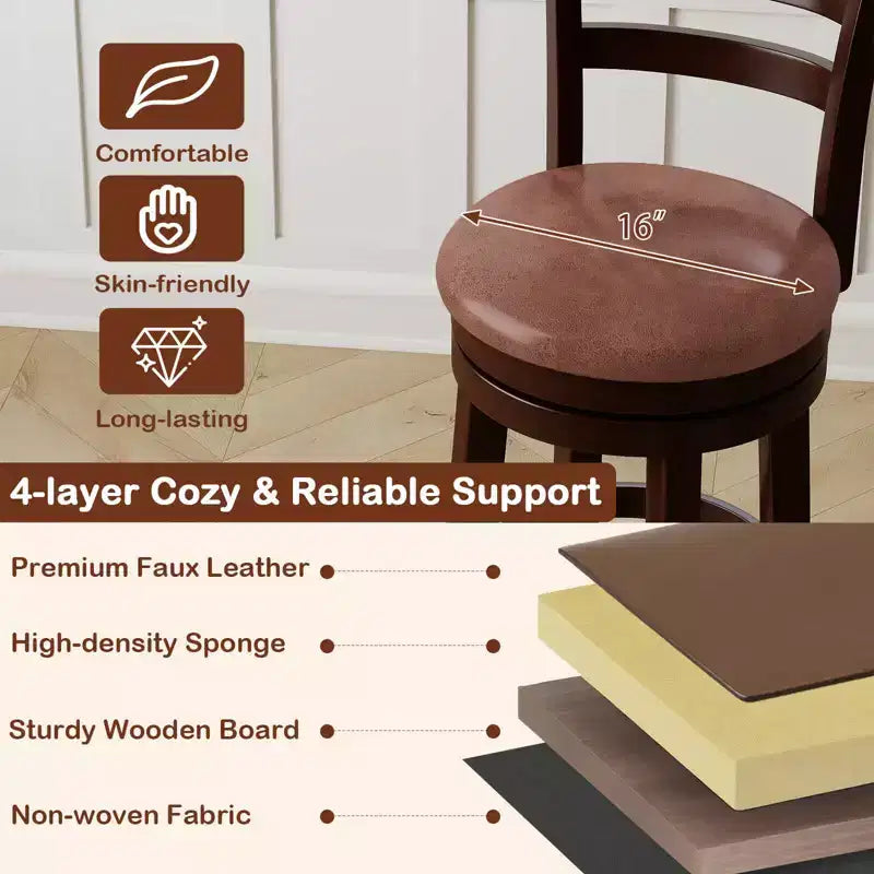 Costway 30 Bar Height Swivel Barstools Set of 2/4 with Back, Faux Leather Seat for Pub
