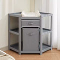 Fasciatoio angolare salvaspazio con cassetto portaoggetti, cesto portabiancheria e fasciatoio impermeabile, fasciatoio moderno in legno per cameretta, grigio