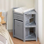 Fasciatoio angolare salvaspazio con cassetto portaoggetti, cesto portabiancheria e fasciatoio impermeabile, fasciatoio moderno in legno per cameretta, grigio