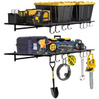 Heavy Duty Garage Wall Shelves 2 Pack 2x4 Ft, Metal Wall-Mounted Rack w/ Hooks, 200 Lbs Cap Each, Space-Saving for Garage/Shop/Home, Easy Install