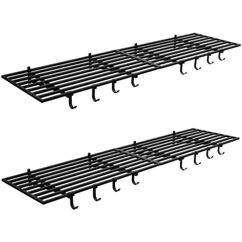 Mensole da Garage Resistenti 2 Pezzi 60x120 cm, Scaffale Metallico a Parete con Ganci, Capacità 90 kg Ciascuna, Salvaspazio per Garage/Officina/Casa, Facile da Installare