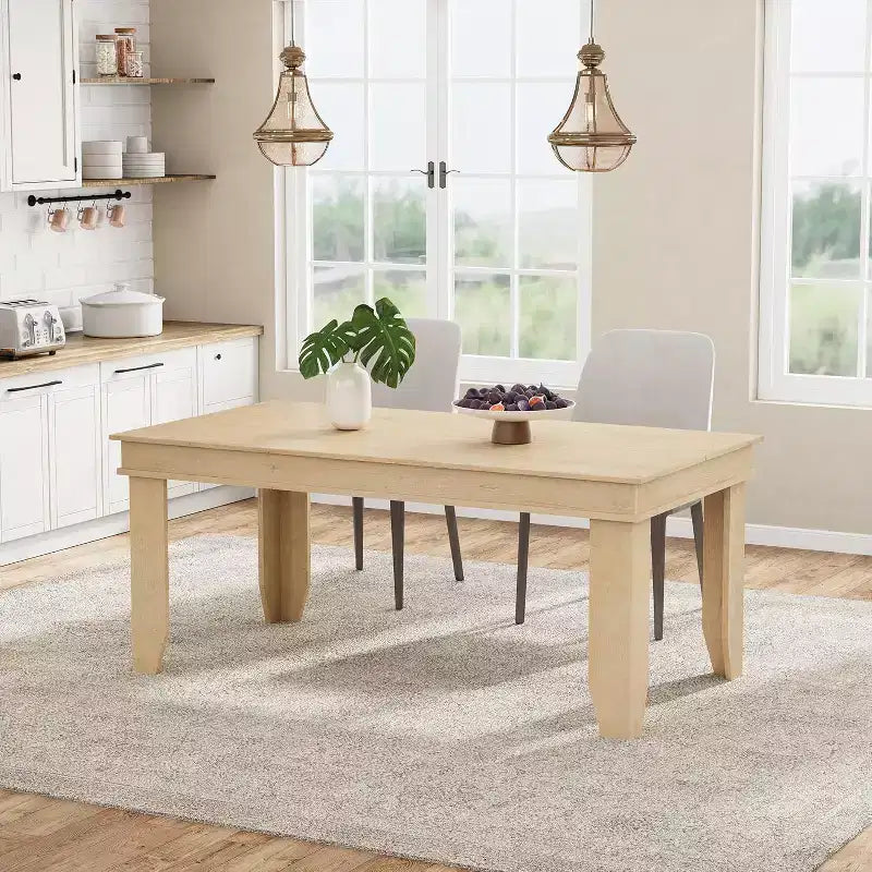 Farmhouse Dining Table for 4-6, 63 Inch Rectangular Kitchen Table Wooden Frame Brown Finish for Dining Room