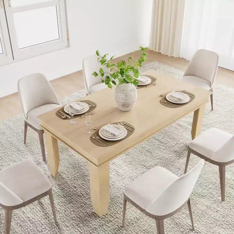 Farmhouse Dining Table for 4-6, 63 Inch Rectangular Kitchen Table Wooden Frame Brown Finish for Dining Room
