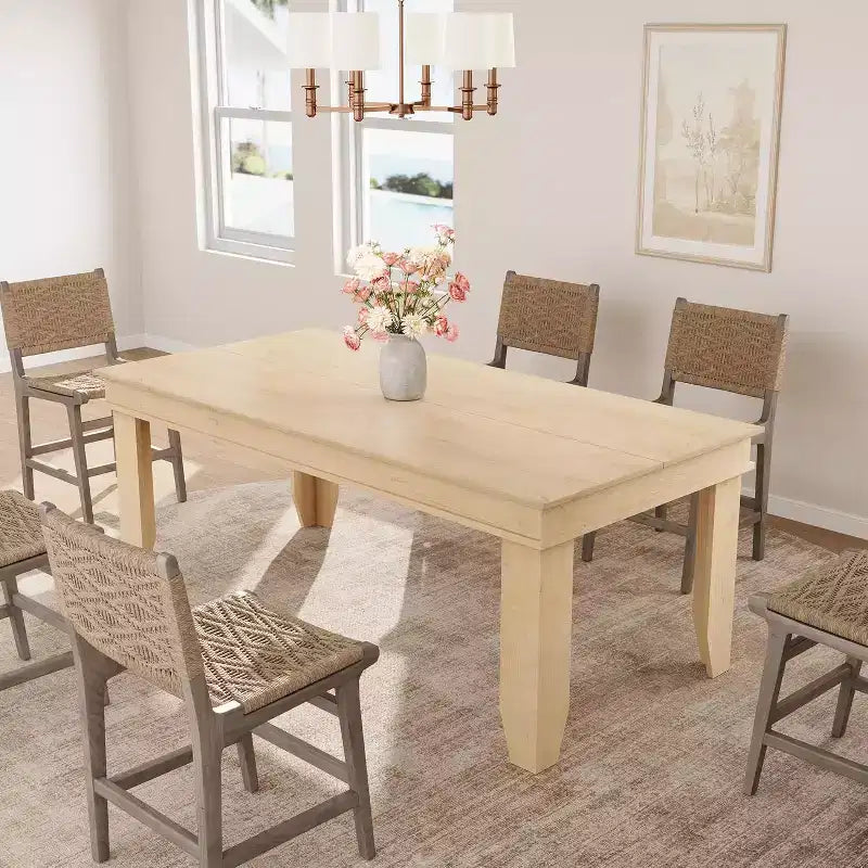 Farmhouse Dining Table for 4-6, 63 Inch Rectangular Kitchen Table Wooden Frame Brown Finish for Dining Room