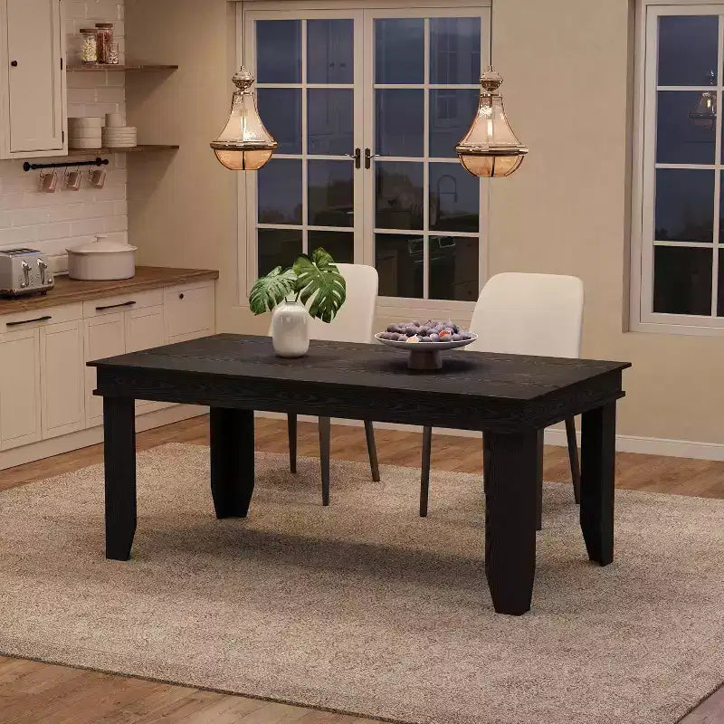 Farmhouse Dining Table for 4-6, 63 Inch Rectangular Kitchen Table Wooden Frame Brown Finish for Dining Room