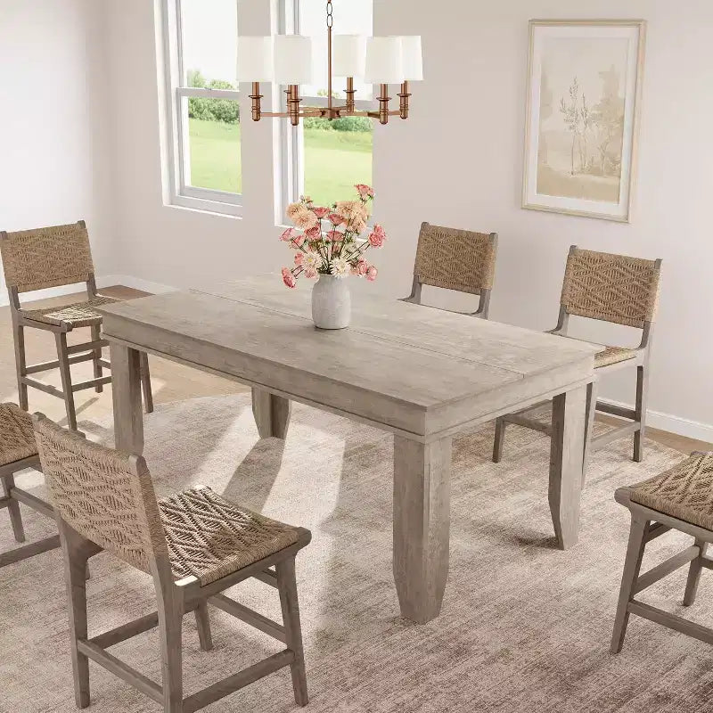 Farmhouse Dining Table for 4-6, 63 Inch Rectangular Kitchen Table Wooden Frame Brown Finish for Dining Room