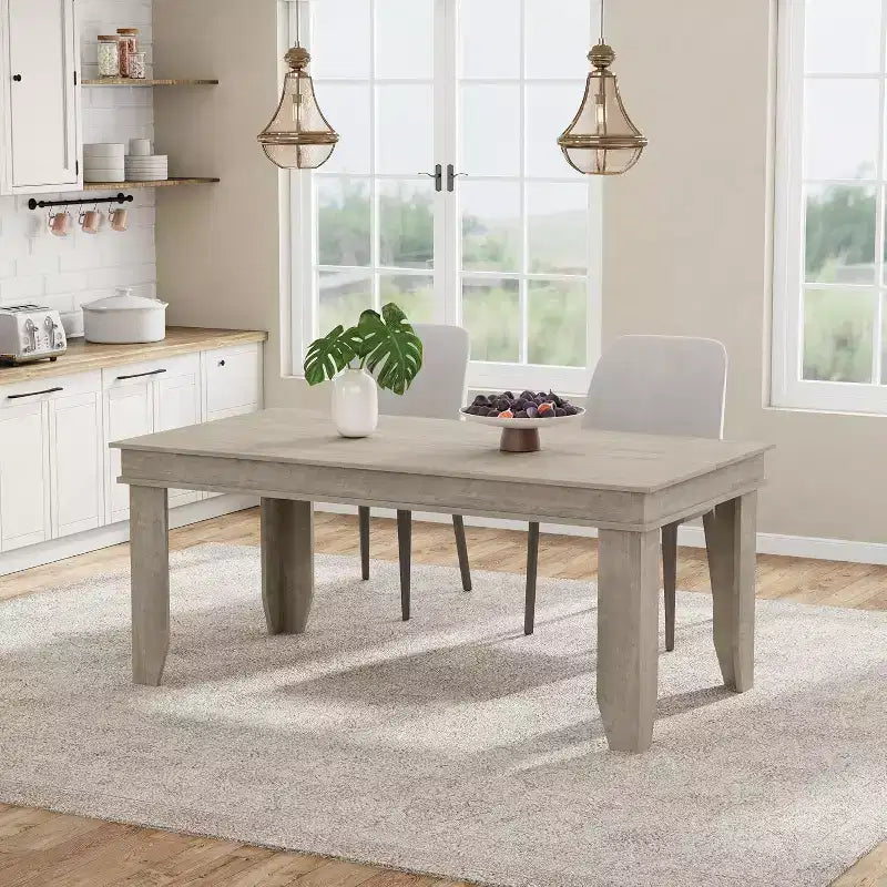 Farmhouse Dining Table for 4-6, 63 Inch Rectangular Kitchen Table Wooden Frame Brown Finish for Dining Room