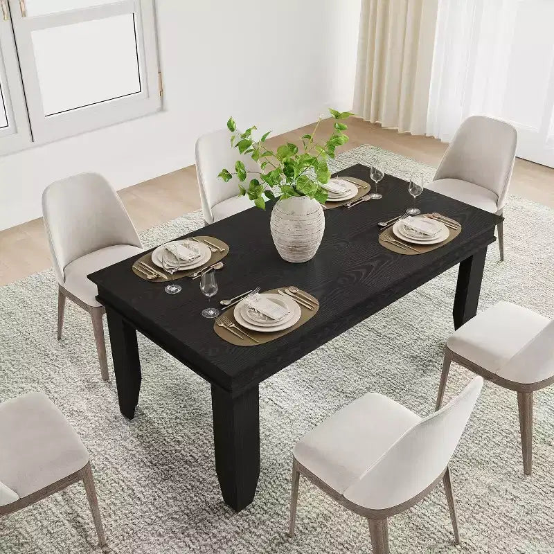 Farmhouse Dining Table for 4-6, 63 Inch Rectangular Kitchen Table Wooden Frame Brown Finish for Dining Room