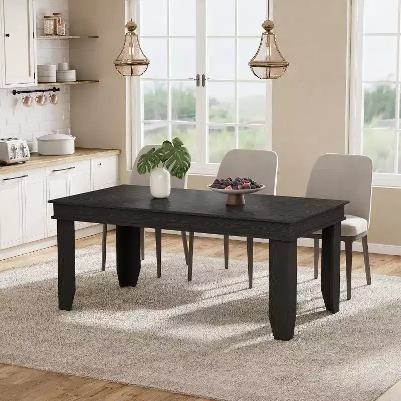 Farmhouse Dining Table for 4-6, 63 Inch Rectangular Kitchen Table Wooden Frame Brown Finish for Dining Room