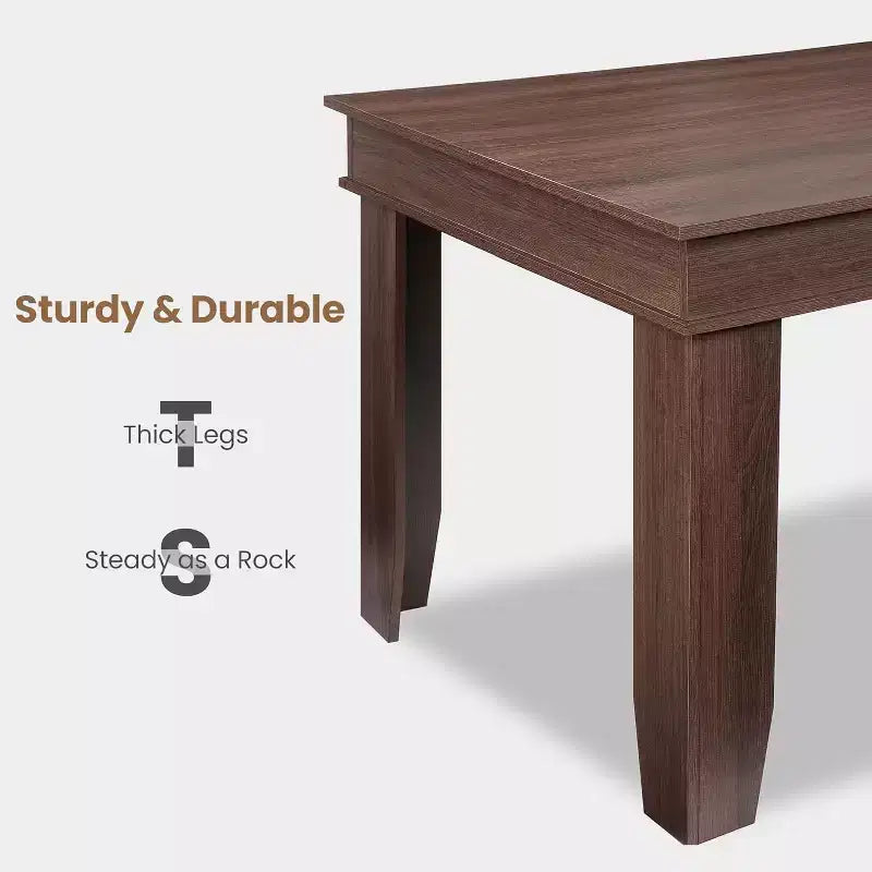 Farmhouse Dining Table for 4-6, 63 Inch Rectangular Kitchen Table Wooden Frame Brown Finish for Dining Room