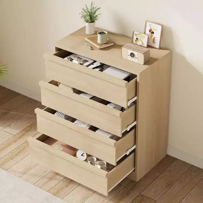 4 - Drawer Wooden Handle Cabinet in Walnut, Stylish Storage Solution for Home Organization, 1094718 cm