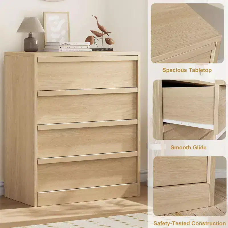 4 - Drawer Wooden Handle Cabinet in Walnut, Stylish Storage Solution for Home Organization, 1094718 cm