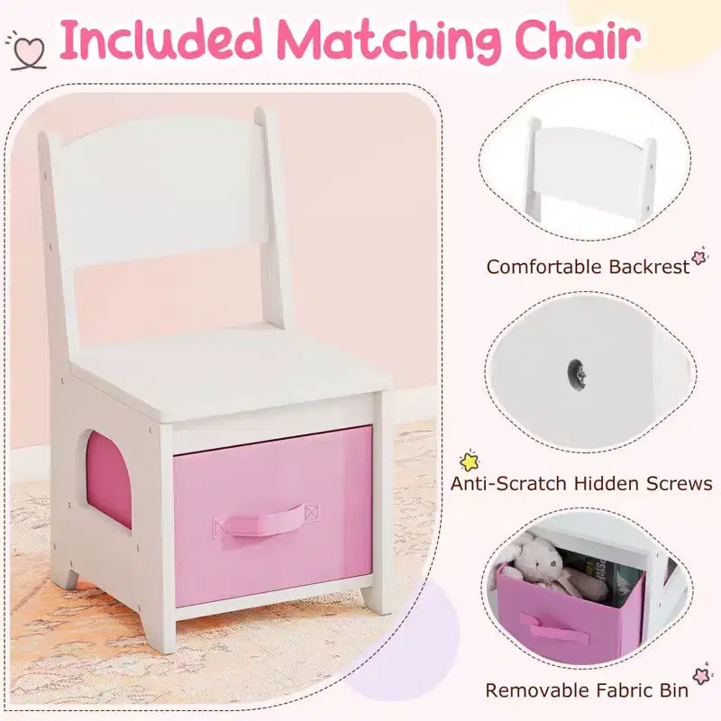 Costway Kids Vanity Set with 3-Color Lighting Modes, Adjustable Brightness, Mirror Cabinet White/Pink