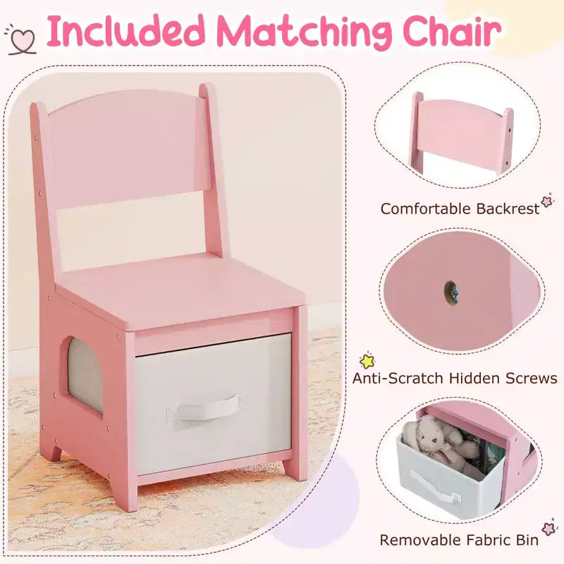 Costway Kids Vanity Set with 3-Color Lighting Modes, Adjustable Brightness, Mirror Cabinet White/Pink