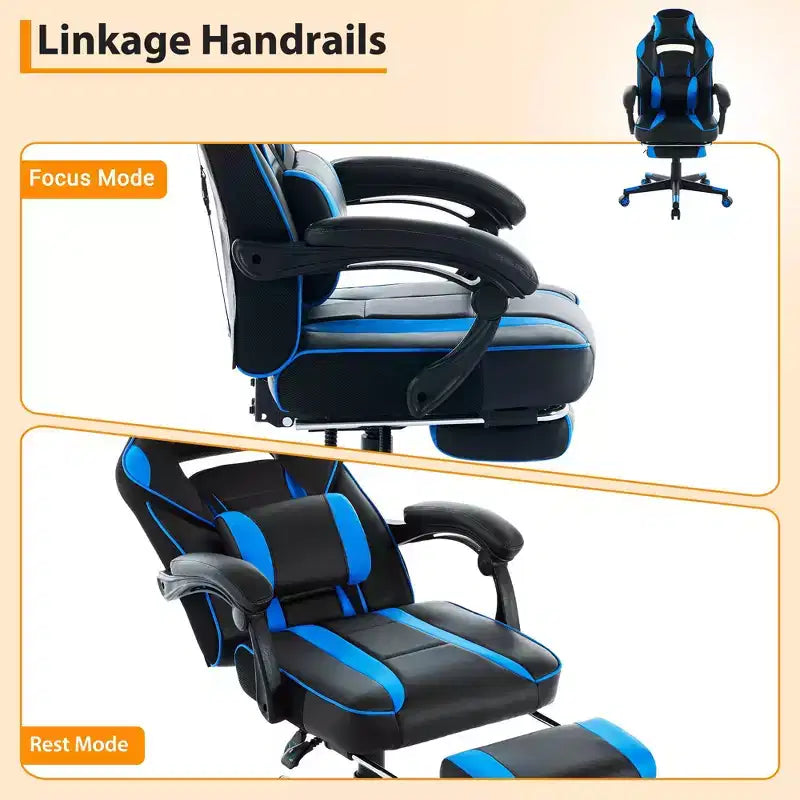 High Back PU Leather Gaming Chair  Ergonomic Computer Chair with Headrest, Retractable Footrest, Lumbar Support, 360 Swivel, Height Adjust, Black