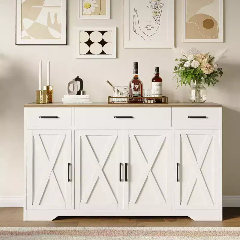 Credenza Buffet Contenitore con Cassetti, Mobile da Caffè Grande in Legno da 140 cm con Ripiani e Ante per Cucina Sala da Pranzo Soggiorno